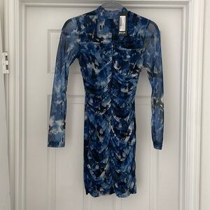 Blue and black mesh bodycon dress, new with tags